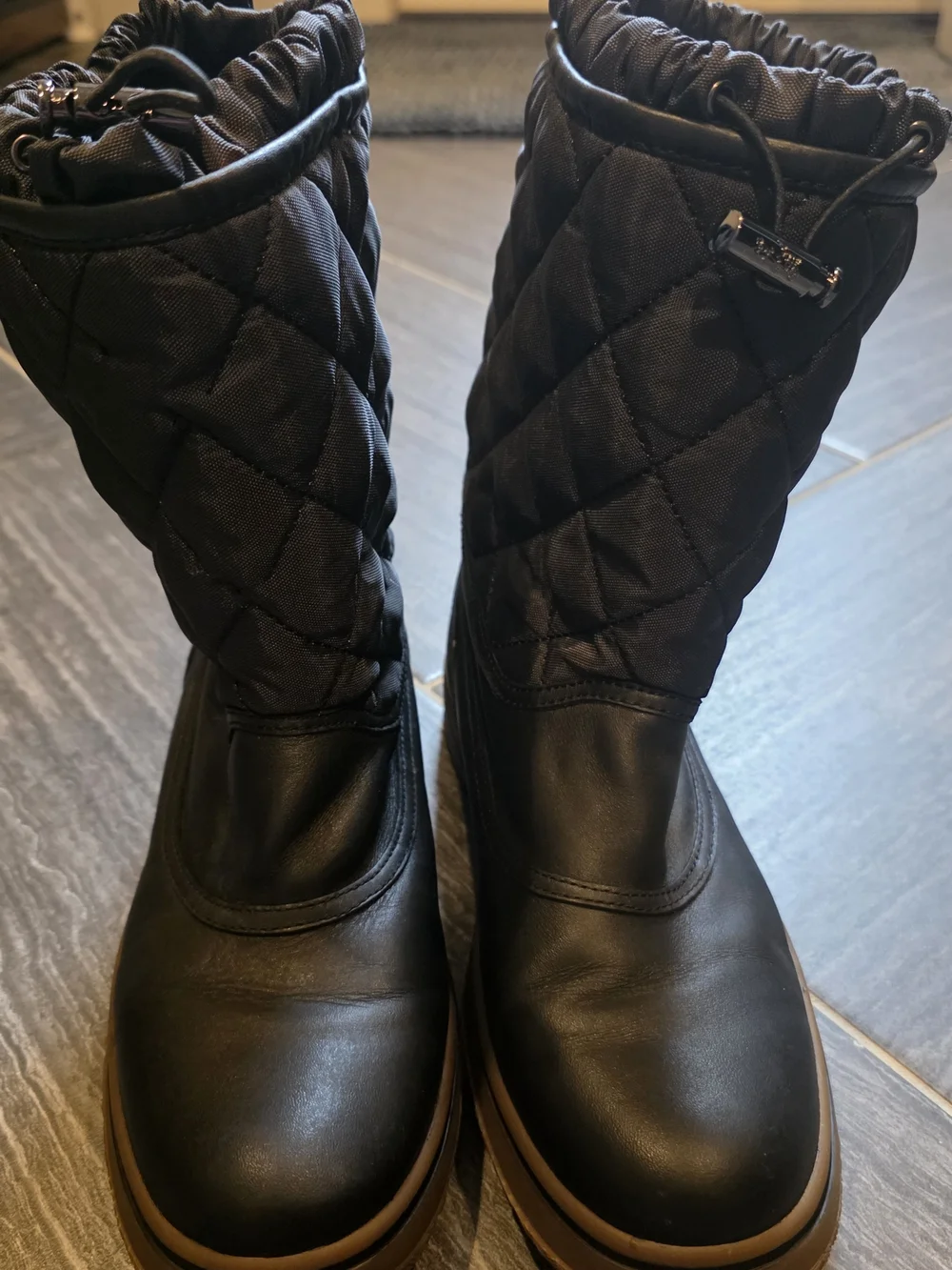 Coach Black Quilted Nylon & Leather Winter Boots with Tan Sole